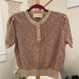White Stag Tan Red Knit Short Sleeve Henley Top Women’s M